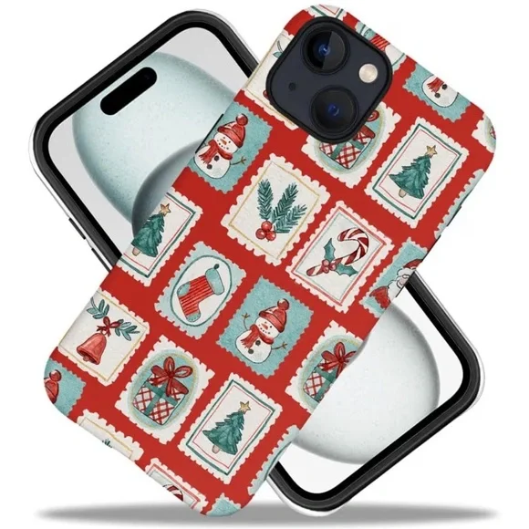 Compatible with for iPhone 15,Watercolor Christmas Stamp Snowman Phone Case - Picture 2 of 4